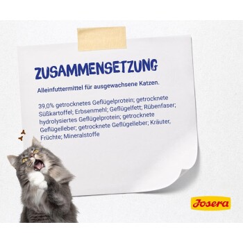 Nährwertinformationen für Haustierfutter, die Zutaten und Zusatzstoffe wie Protein (33%), Fett (16%), Vitamine und Mineralien detailliert.