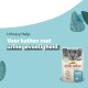 Almo Nature Urinary Help kattenvoer zakje met een grijze kat op de voorkant, gelabeld "Voor katten met urinegevoeligheid" en "holistisch."