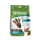 Zak Whimzees Wellness Daily Dental Treats met tandenborstelvormige kauwsnacks, 'Vermindert tandplak en tandsteen', 24 snacks, foto van een corgi