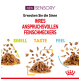Verpackung für Haustierfutter mit "NEW SENSORY" und "Erwecken Sie die Sinne Ihres anspruchsvollen Feinschmeckers," die "GERUCH," "GESCHMACK" und "GEBEN" präsentiert.