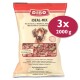 DIBO Ideal-Mix Hundefutterverpackung, die eine Mischung aus Rindfleisch, Hühnerfleisch und Leber zeigt. Enthält 2000g, geeignet für ältere und übergewichtige Hunde.