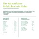 Bio-Katzenfutter mit Huhn, das Zutaten und Nährwertinformationen auflistet, einschließlich Protein, Fett, Vitamine und Mineralien.