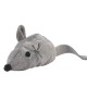 Gray plush toy mouse with black eyes and nose, featuring rounded ears and a long tail, ideal for pet playtime.
