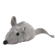 Souris en peluche grise avec des yeux et un nez noirs, présentant des oreilles arrondies et une longue queue, idéale pour le temps de jeu des animaux.