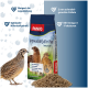 Tüte PANTO Legewachtelfutter Plus Wachtelfutter mit drei Wachteln, Pellets und deutschem Text, der die ernährungsphysiologischen Vorteile hervorhebt.