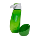 Grüne Haustier-Wasserflasche mit weißem Deckel und abnehmbarem Schüssel, beschriftet 'Kurgo'.
