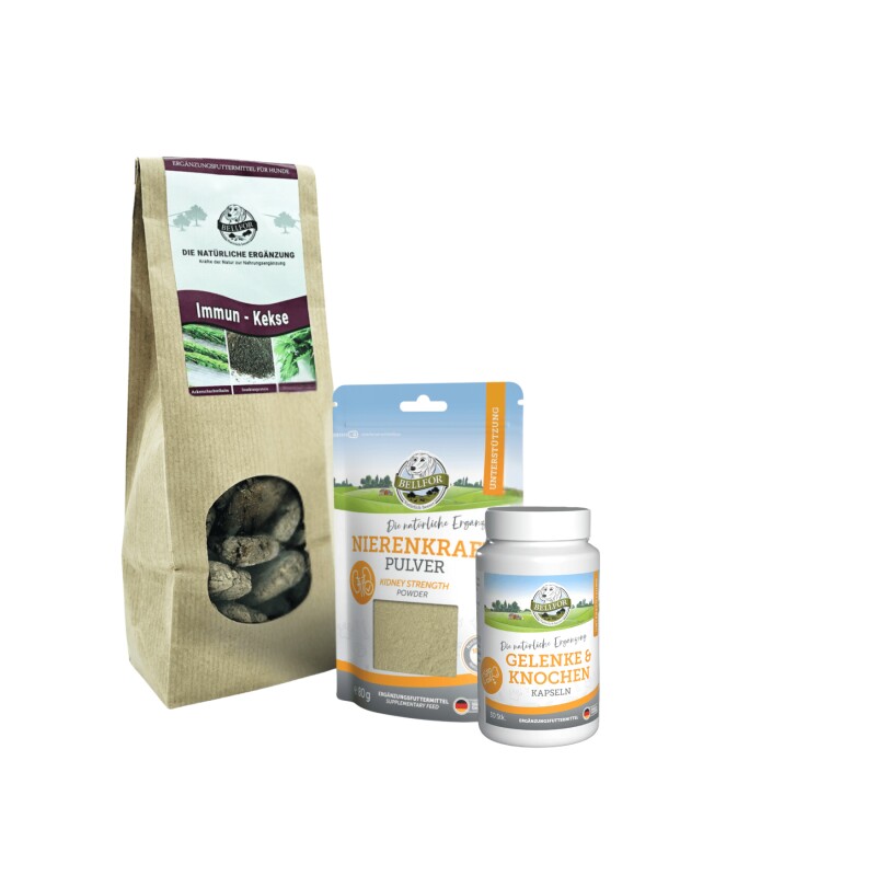 Bellfor Sparset Nr. 6 - Gelenke &amp; Knochen 30 kapseln + Nierenkraft Pulver 250g + Immun Kekse 200g