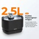 Schwarzer ZEDAR-Trinkbrunnen mit fließender Düse, großer orangefarbener "2.5L" und deutschem Text "Großes Fassungsvermögen".