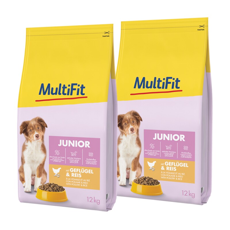 MultiFit Droogvoer Hond Junior, met Gevogelte & Rijst 2x12 kg