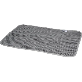 Gray pet mat with a textured surface and rounded edges, ideal for pet comfort and hygiene.