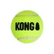 Neongele tennisachtige hondenspeelbal met zwart 'KONG'-logo.