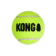 Balle de chien style tennis jaune néon avec le logo noir « KONG ».