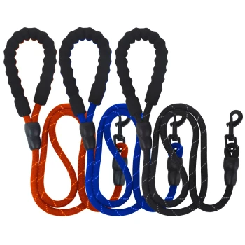 - Hundeleine Seil 1,50m schwarz Vier bunte Hundeleinen in Orange, Blau und Schwarz, mit Gummigriffen und stabilen Clips zur Befestigung.
