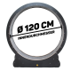 Schwarzes Haustier-Übungsrad mit einem Durchmesser von 120 cm, mit dem Text 'Ø 120 CM INNENDURCHMESSER' deutlich angezeigt.