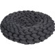 Ein gemütliches, rundes Haustierbett aus dickem, geflochtenem Stoff in dunkelgrauer Farbe, entworfen für Komfort und Stil.