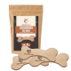 Ein Paket von "WILDFANG LEDERKNOCHEN FÜR HUNDE" Lederkauartikeln für mittelgroße Hunde (15-25 kg) mit mehreren knochenförmigen Leckereien.