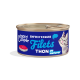 Boîte de nourriture pour chat Edgard Cooper avec des filets de thon naturel, avec une illustration de chat ludique et le texte "Filets THON au naturel."