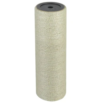 Eine vertikale Rolle aus natürlichem Sisal-Seil, verwendet für Kratzbäume für Katzen, mit einem schwarzen Kunststoffoberteil.