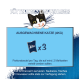 Verspielt katzenbild mit Fütterungshinweisen: 3 Portionen täglich in 2 Mahlzeiten für eine 4 kg schwere erwachsene Katze, mit Felix-Futter.
