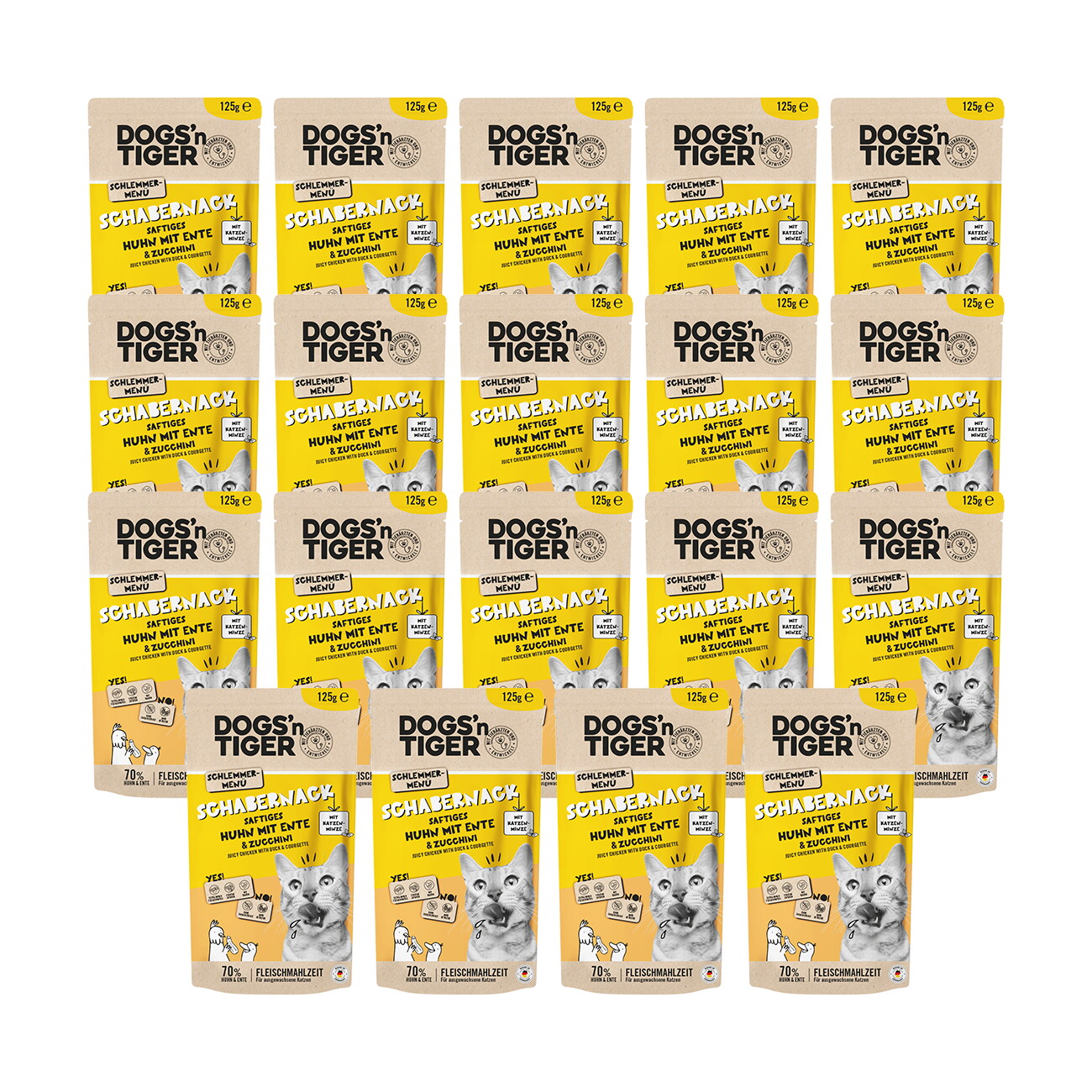 Dogs'n Tiger Adult Nassfutter Katze, Schabernack, Huhn mit Ente & Zucchini, 24x 125g