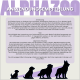 Ein Team von ALPHAZOO posiert mit mehreren Hunden in einem Tiergeschäft, mit einem Text über ihre Produkte, die mit Liebe in Dortmund, Deutschland, hergestellt werden.