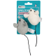 Deux souris jouets en peluche pour chat, une grise et une blanche, sur un emballage bleu AniOne marqué « Spielzeug » et « Stimulate & Reward ».