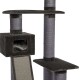 Grau-schwarzer Katzenbaum mit einem Kratzbaum, einem gemütlichen Versteck und zwei Plattformen zum Klettern und Entspannen.