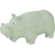 Light green rubber hippo dog toy with blue eyes and white toenails and teeth