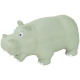 Light green rubber hippo dog toy with blue eyes and white toenails and teeth