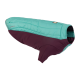 Eine türkis- und burgunderfarbene Hundejacke von Ruffwear, die ein gestepptes Design und eine enge Passform hat, ideal für Outdoor-Aktivitäten.
