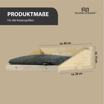 Holz-Katzenbett mit grauem Kissen, Maße ca. 40x28x15 cm, für alle Katzengrößen, von Rohrschneider.