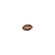 Une friandise pour animaux de compagnie en forme d'ovale, avec une couche extérieure brune et un remplissage crémeux blanc, présentée sur un fond noir.