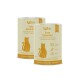 Zwei KatKare 'Ente Essential' gelbe Dosen hypoallergener Katzensnacks, Katzensilhouette und sichtbarer Text 'Snack good. Do good.'