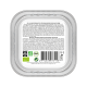Conteneur de nourriture pour chien biologique avec du poulet, présentant des ingrédients en allemand et en français, y compris de la viande, des algues et des vitamines. 150g.
