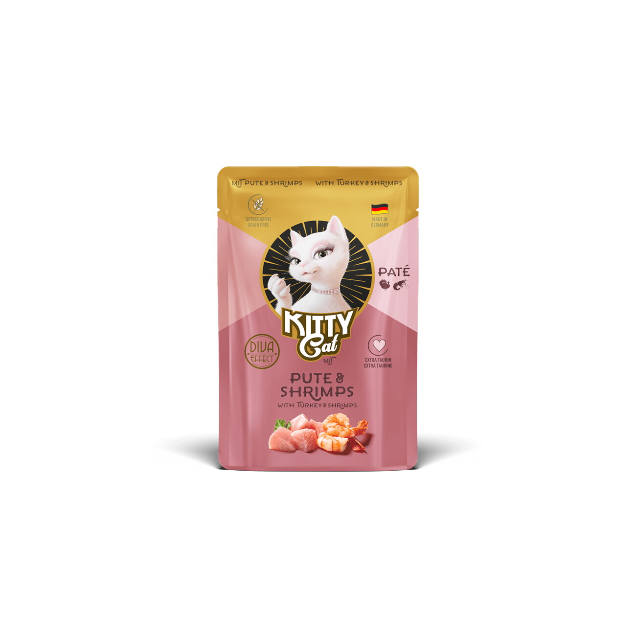 KittyCat Nassfutter Katze, Adult, Paté Pute und Shrimps 6x85 g