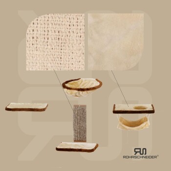 Rohrschneider Katzen-Kletterwand Katzenmöbel für die Wand 6-tlg in beige mit Gratis-Spielballset