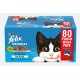 Purina Felix Original Fish Selection in Jelly, 80 pouch mega pack, featuring a playful black and white cat on the packaging.