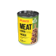 Konserviertes Haustierfutter mit der Aufschrift "Josera Meat Lovers Menu Chicken", 400g, mit einem bunten Design und Bildern von Fleischstücken und Gemüse.