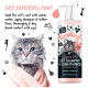 Eine nasse Katze, die in ein pinkes Handtuch gewickelt ist, schaut in die Kamera, neben einer Flasche Bugalugs Luxury 2-in-1 Katzen-Shampoo + Conditioner.