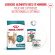 Sac de croquettes Royal Canin 15+ pour chats seniors avec sachet humide et boîte ; texte : « Chats seniors de plus de 15 ans » et titre français : « ASSOCIEZ ALIMENTS SECS ET HUMIDES ».