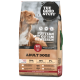 Un sac de nourriture pour chien avec un golden retriever, étiqueté "THE GOOD STUFF," et le texte allemand "FÜTTERN MIT GUTEM GEWISSEN."