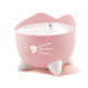 Ein rosa katzenförmiger Haustier-Wasserbrunnen mit einem fließenden Wasserauslauf und weißen Pfoten, entworfen für spielerische Hydration.
