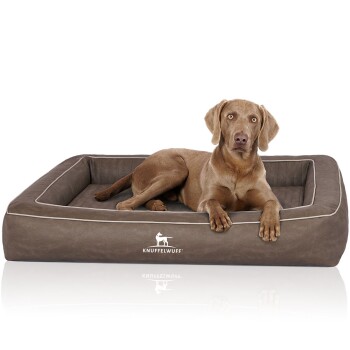 Orthopädisches Hundebett aus Laser gestepptem Kunstleder Montego braun/ grau XL