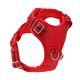 Rotes Hundegeschirr mit verstellbaren Riemen, das ein Netzfutter und reflektierende Akzente aufweist, mit dem 'DOOG'-Logo gekennzeichnet.