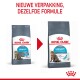 Afbeelding van twee zakken Royal Canin Urinary kattenvoer, met tekst die zegt 'Nieuwe verpakking, dezelfde formule'.