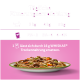Tableau de portions de nourriture pour chats WHISKAS® montrant les quantités quotidiennes pour les chats de 3 kg, 4 kg et 5 kg, avec un bol de nourriture au premier plan.