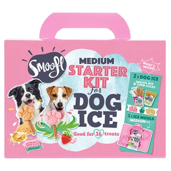 SMOO startset M Snoofl Medium Starter Kit voor Dog Ice, met een speelse hond en pootafdruktraktaties, inclusief 2 hondenijs-mixen en 1 ijsvorm, goed voor 16 traktaties.
