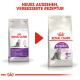 Zwei Royal Canin Katzenfutterbeutel mit den Aufschriften "Sensible" und "Regular Sensible", mit einem roten Pfeil und "NEUES AUSSEHEN, VERBESSERTE REZEPTUR" darüber.