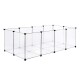 Durchsichtiger Kunststoff-Haustierspielbereich mit schwarzen Verbindungsstücken, mit mehreren Paneelen zur Schaffung eines sicheren Raums für Haustiere.
