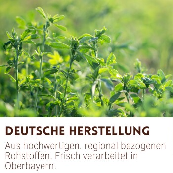 Supravit Luzernecobs Luzernekolben für Pferde, getrocknete und gepresste Pellets, mit Fütterungsanleitung und Nährwertangaben.